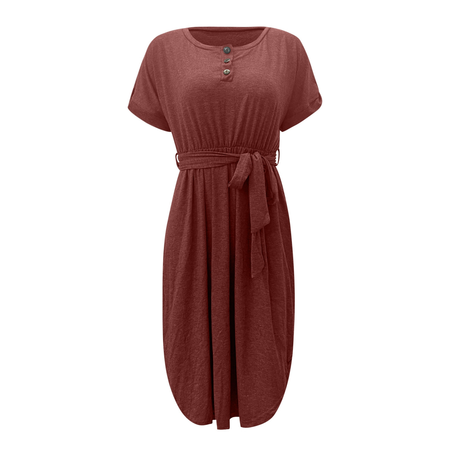 thumbnail image 5 of Vestido midi con cinturón y botones para mujer: estilo informal y fluido, tejido ligero, cinturón ajustable, apto para tres estaciones, 5 of 5